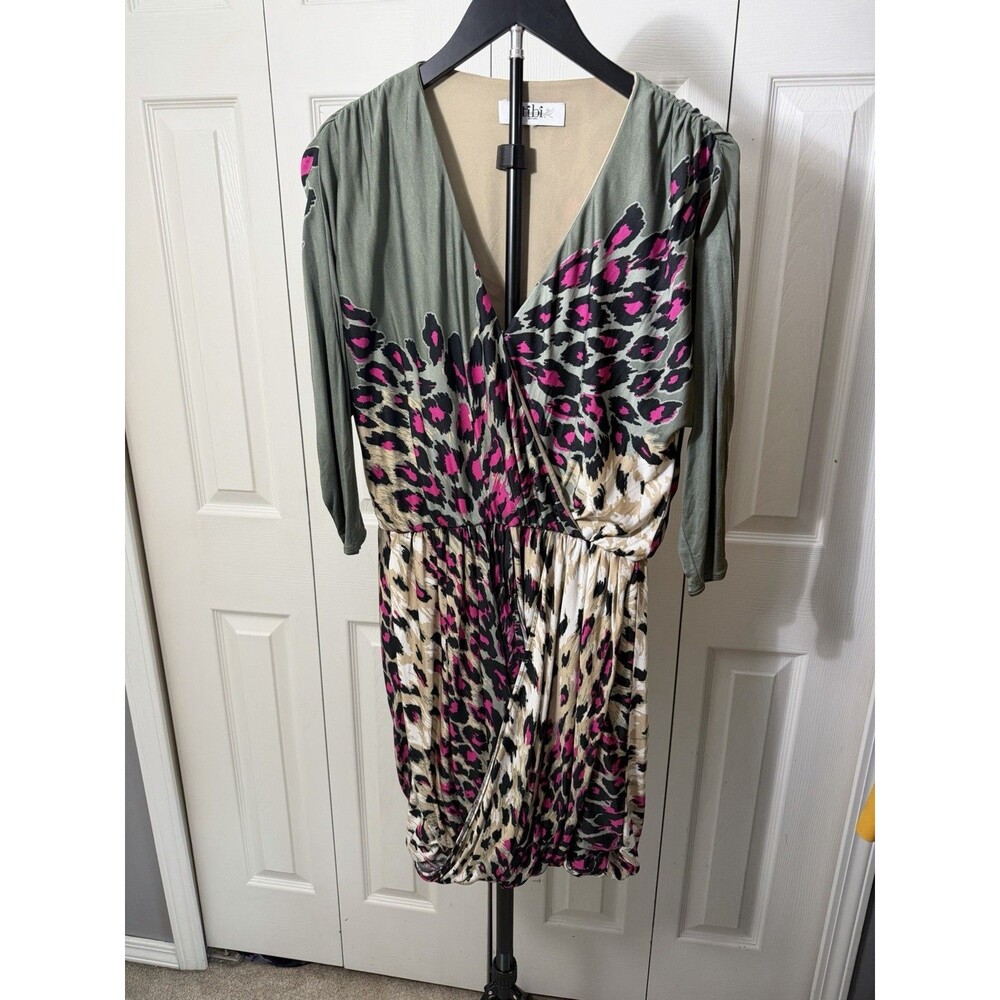 Tibi New York Dress Silk Leopard Print Drapey Dolman Sleeve No Sz Tag Multicolor